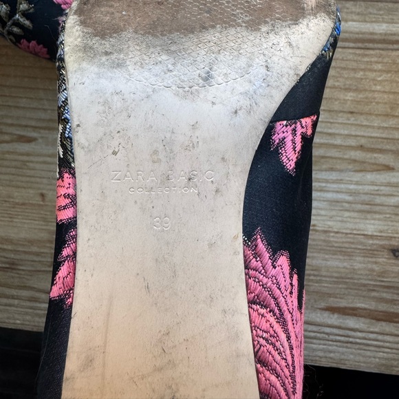 Zara Floral Brocade Ankle Boots Size 39 Black Block Heel Pointed Toe - Picture 9 of 9